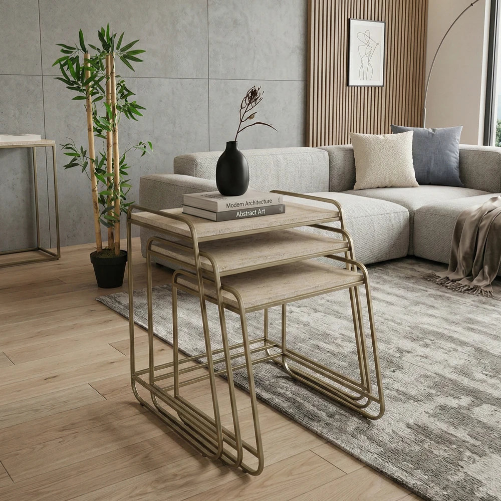 Çanta Traverten Zigon Sehpa - Görsel 2